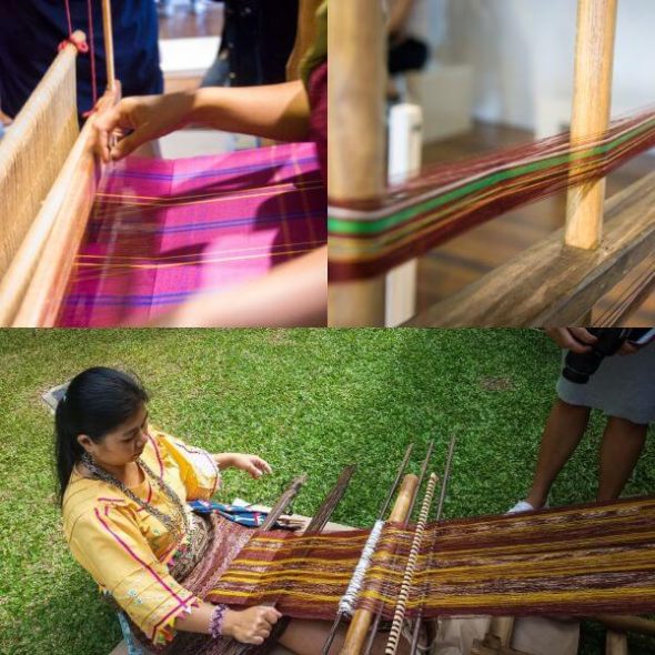 Several images of the weaving process